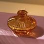 Vintage Glass Mid Century Art Deco Trinket Pot Amber, thumbnail 1 of 4