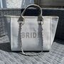 Sparkly Block Letters Bride Stone Large Chain Initial Tote Bags, thumbnail 2 of 2