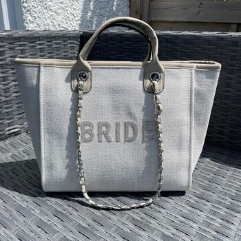 Sparkly Block Letters Bride Stone Large Chain Initial Tote Bags, 2 of 2