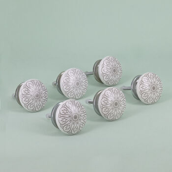 Set Of Six Success Grey Floral Ceramic Door Knobs, 3 of 5