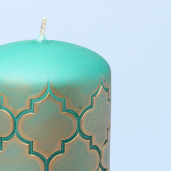 G Decor Morocco Gold Brass Emerald Green Pillar Candle, 5 of 7