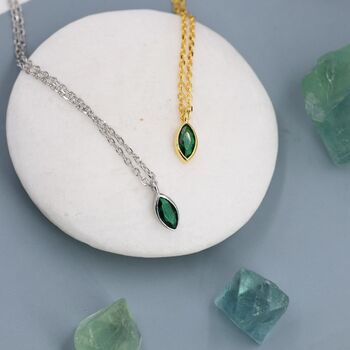 Extra Tiny Emerald Green Marquise Cz Necklace, 5 of 12