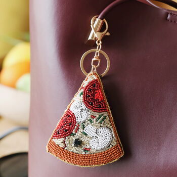Beaded Pizza Keyring And Bag Charm, 3 of 4