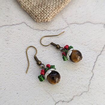 Christmas Pudding Earrings With Tigers Eye, 8 of 11