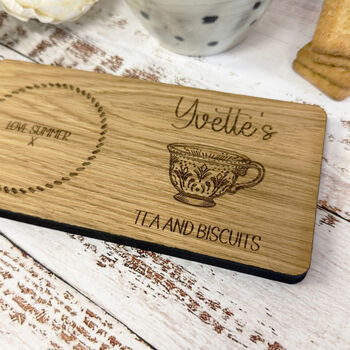 Personalised Oak Coaster Tray Tea And Biscuits Gift, 4 of 8