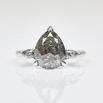 Platinum Pear Salt And Pepper Diamond Engagement Ring, 2 of 4