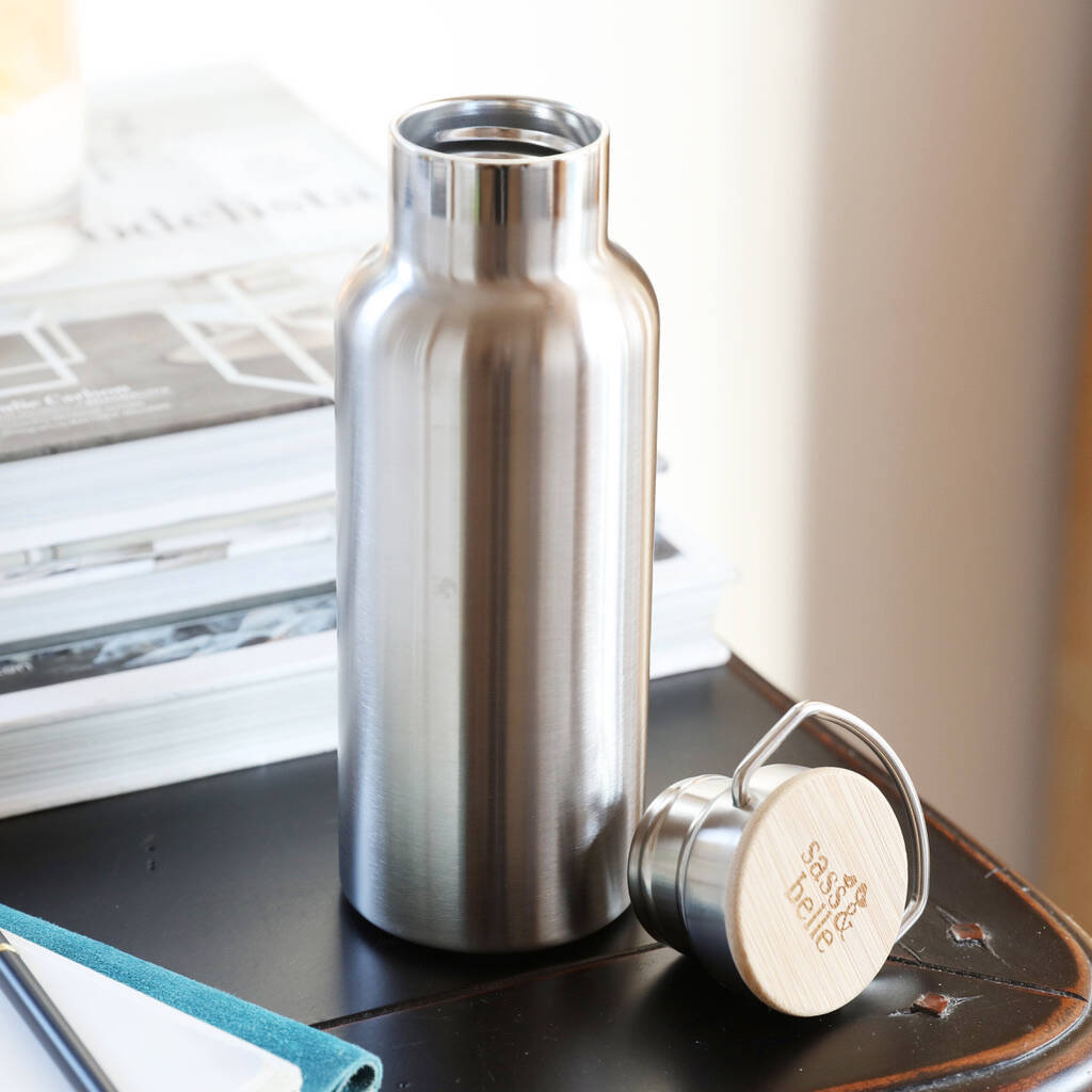 Stainless Steel Water Bottle With Bamboo Lid By Lisa Angel