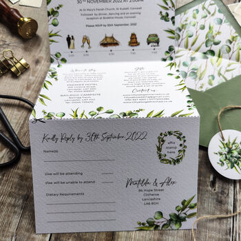 Eucalyptus Wedding Invitation With Timeline, 3 of 9
