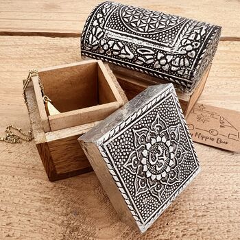 Small Trinket Boxes Set Of Two Silver Boho Box, 5 of 8