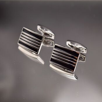 Classic Curve Rectangle Black Lines Cufflinks Gift, 4 of 4