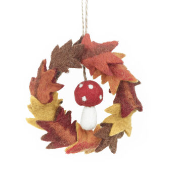 Handmade Felt Autumn Leaves And Toadstool Wreath, 2 of 4