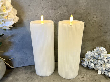 23cm White Ribbed LED Pillar Candle – Real Wax, 5 of 12