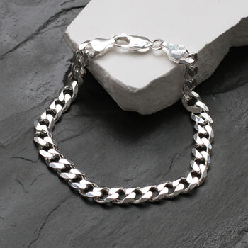 Men's Sterling Silver Diamond Cut Curb Chain Bracelet, 2 of 3