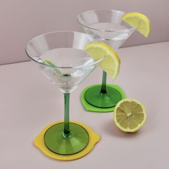 Cute Lemon Drinks Coaster Set Of Two With Leaf, 2 of 7