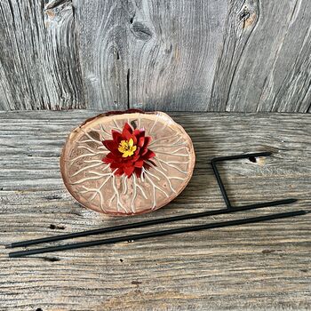 Copper Lily Pad Sculpture With Red Flower Large Outdoor Garden Art, 4 of 5