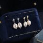Pearl And Hydrangea Cz Flower Drop Stud Earrings, thumbnail 1 of 10
