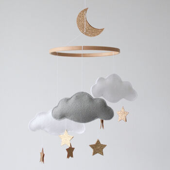 Cloud Star And Moon Baby Mobile White And Gold, 5 of 8