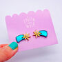 Teal And Gold Shooting Star Stud Earrings, thumbnail 4 of 8