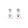 White Marble Glitter Acrylic Cute Ghost Dangle Earrings, thumbnail 4 of 6