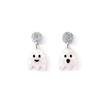 White Marble Glitter Acrylic Cute Ghost Dangle Earrings, 4 of 6