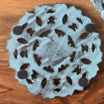 Mango Wood Carved Trivet Hot Food Surface Protector, 3 of 9