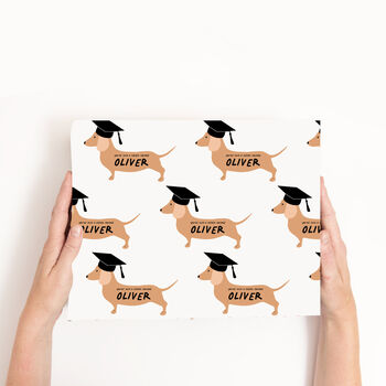 Personalised Sausage Dog Graduation Wrapping Paper, 3 of 3