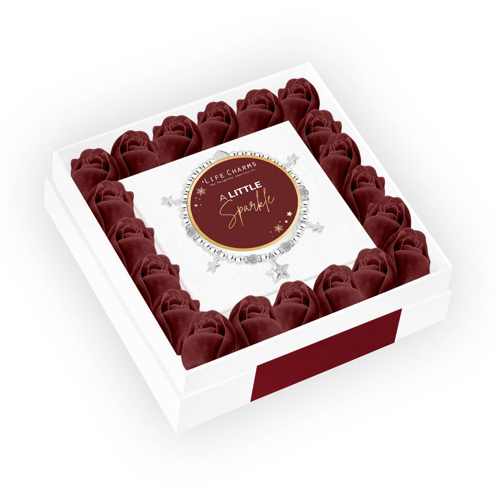 Christmas Silver Stars Charm Bracelet In Flower Gift Box, 1 of 3