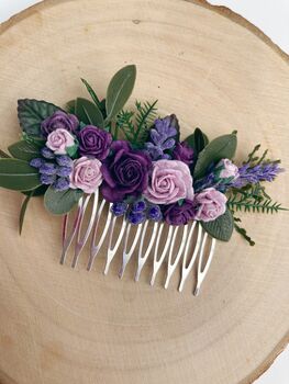 Lilac And Purple Lavender Flower Hair Comb, 3 of 4