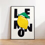 Lemon Art Print – Hand Drawn Textured Fruit Illustration And Bold Typography Food Poster, thumbnail 4 of 6
