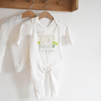 Personalised Spring Sheep Newborn Outfit, 3 of 7