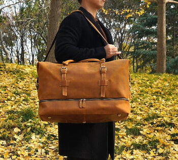 Genuine Leather Duffel With Suit Compartment, 9 of 12