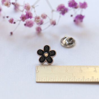 Black Enamel Flower Modesty Pin Or Button, 5 of 11