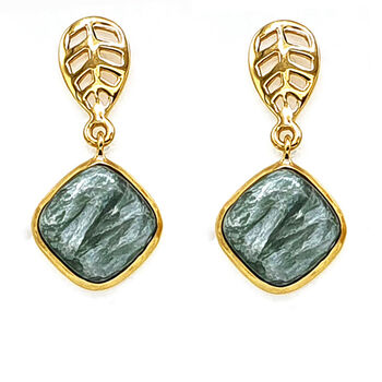 18k Gold Vermeil Plated Seraphinite Earrings, 3 of 4