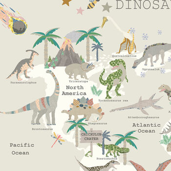 Dinosaur World Map Print With Dinosaur Names, 3 of 7