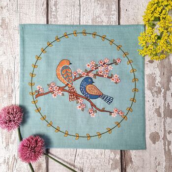 Printed Linen Embroidery Kit Birds And Blossoms, 4 of 6