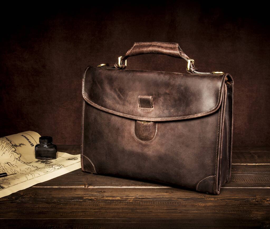 Dark Brown Mens Leather Laptop Bag Gift For Him, 1 of 11