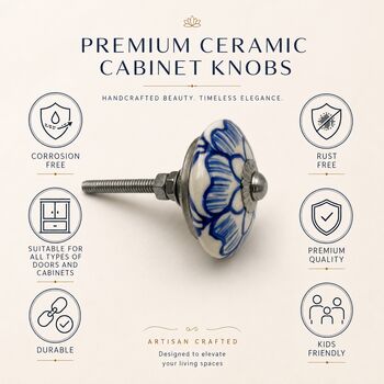Indigo Petal Heritage Ceramic Cabinet Knob, 5 of 7