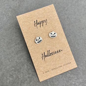 Silver Pumpkin Earrings. Happy Halloween Gift, 3 of 4