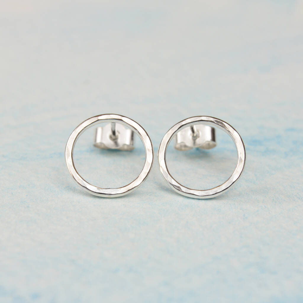 Handmade Hammered Silver Circle Stud Earrings By Louise Mary