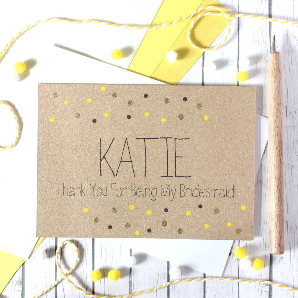 Personalised Bridesmaid Thank You Card With Gold Dots, 1 of 4