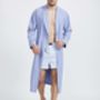 Men's Staffordshire Blue Two Fold Flannel Robe, thumbnail 2 of 5