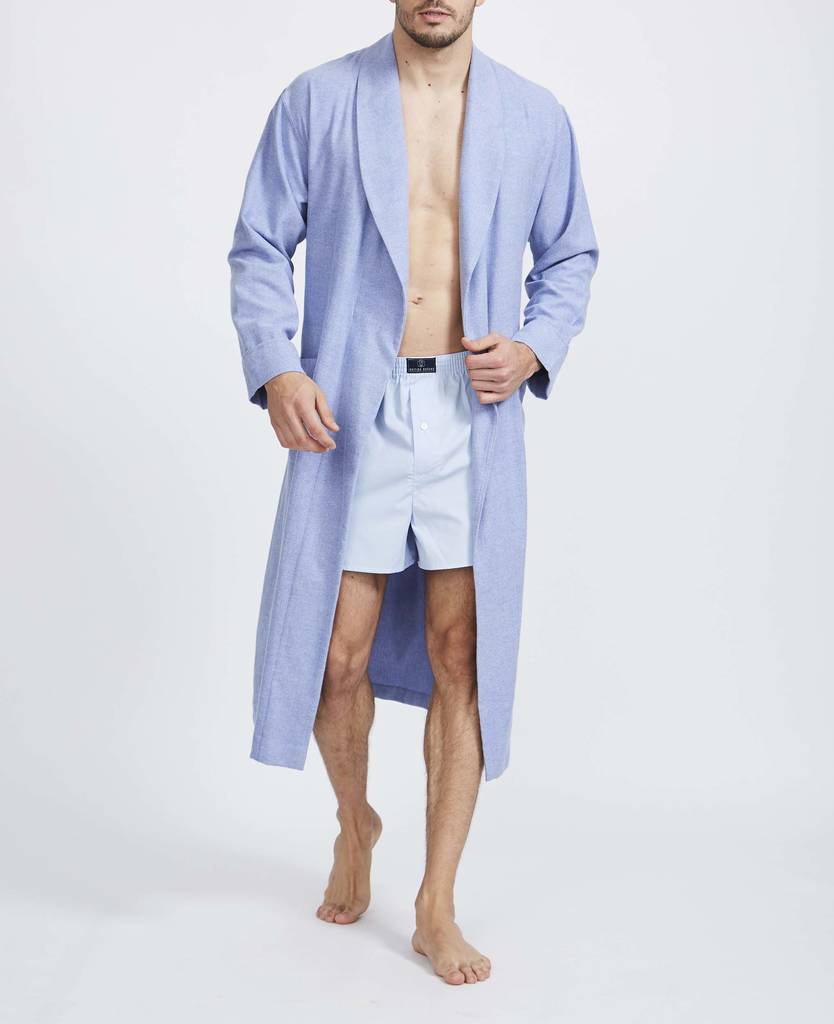 Men's Staffordshire Blue Two Fold Flannel Robe By BRITISH BOXERS ...