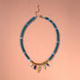 Fish And Pearl Charms Teal Bead Necklace, thumbnail 2 of 4