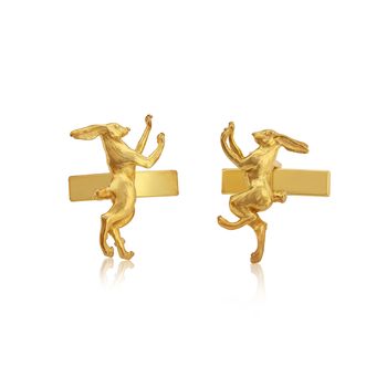 Boxing Hares Cufflinks In 18 Ct Gold Vermeil, 2 of 2