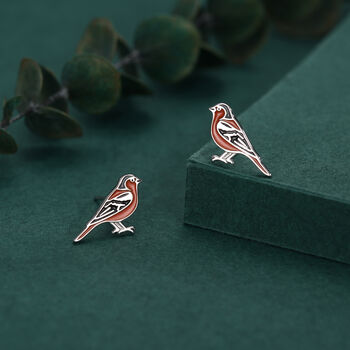 Sterling Silver Chaffinch Bird Stud Earrings, 5 of 11