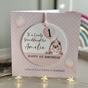 1st Birthday Or Any Age Keepsake Card Hedgehog, 2 of 2