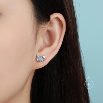 Moonstone Or Opal Crab Stud Earrings Sterling Silver, 6 of 12