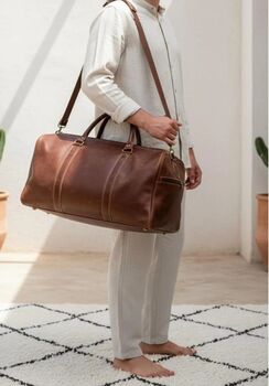 Genuine Leather Holdall Duffel Weekender, 4 of 12