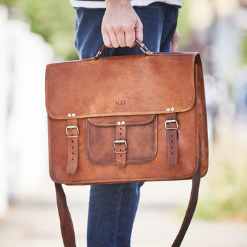Leather Satchel With Front Pocket And Handle, 3 of 8