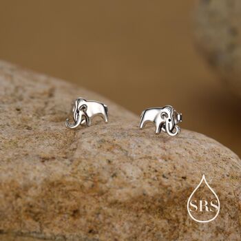 Mammoth Elephant Stud Earrings In Sterling Silver, 5 of 12